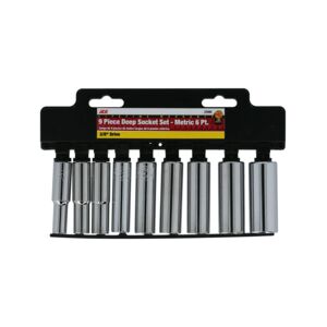 Ace 9-Piece 6-Point Metric Deep Socket Set Silver 3/8inch 23580